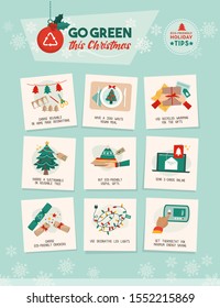 Go green this Christmas: how to have a sustainable eco-friendly holiday at home vector infographic with easy tips