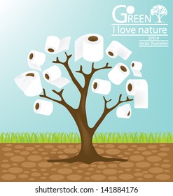 Go Green. Toilet Paper. Tree Vector Illustration.