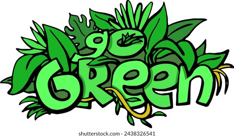 Go Green Typografie Maskottchen Vektor-Illustration