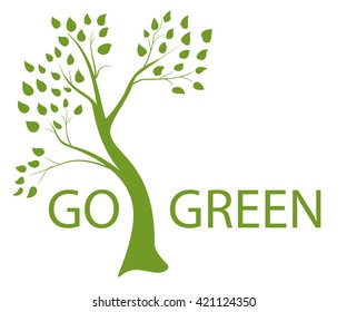 Go green. Vector abstract illustration of decorative cartoon hand drawn tree. Isolated. Eps 8.