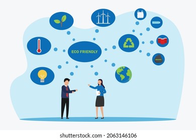 Go green vector concept. Two people discussing eco friendly project while saving earth from global warming