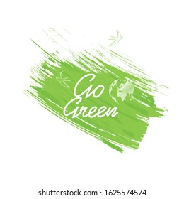 GO GREEN vector typography banner with leaves. Illustration.