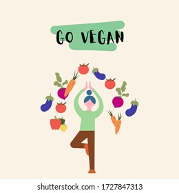 Go Green, Vegan concept vector illustration in colorful, modern, flat style 