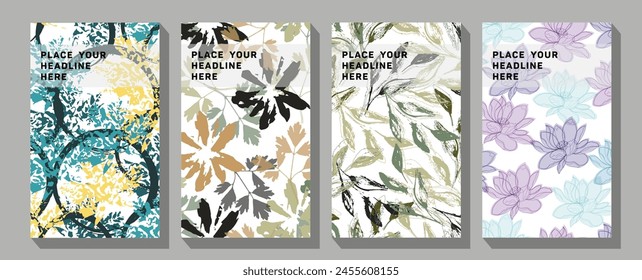 go green vertical layout poster. nature campaign leaflet. Set of isolated elements autumn leaves wild grapes, linden, maple, oak, dogrose. 