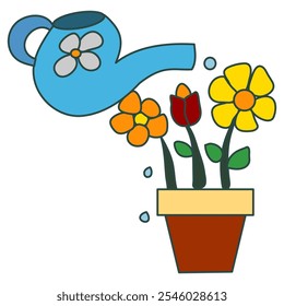 Go green Watering plants is a form of love for the environment and the eco concept. hand drawn illustration can be used for stickers, wallpaper or posters or info graphic elements