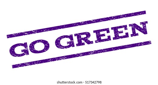 Go Green watermark stamp. Text tag between parallel lines with grunge design style. Rubber seal stamp with unclean texture. Vector indigo blue color ink imprint on a white background.
