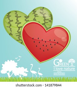 Go green. watermelon heart vector illustration