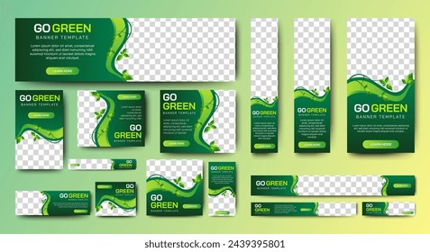 Go green web banner template design. Vertical, horizontal and square template. vector