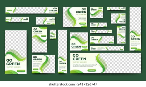 Go Green web banners template design for ads. Abstract green banner set with multisize for multipurpose. vector