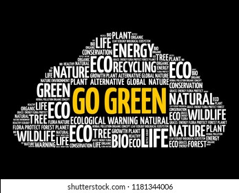 Go Green word cloud, conceptual green ecology background