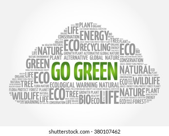 Go Green word cloud, conceptual green ecology background