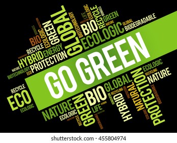 Go Green word cloud, conceptual green ecology background