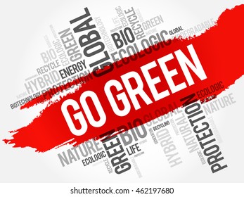 Go Green word cloud, conceptual green ecology background