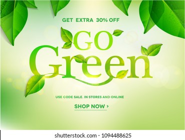 Go Green word on natural green background.Green sale.Vector illustration EPS10