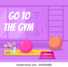 Go to the gym. Vector flat cartoon banner illustration