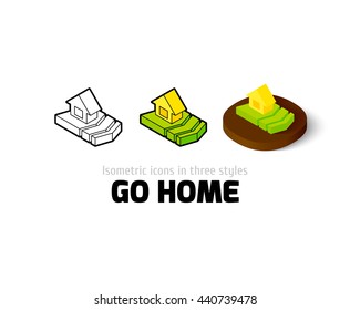 Go home icon, vector symbol in flat, outline and isometric style