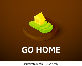 Go home icon, vector symbol in flat isometric style isolated on color background