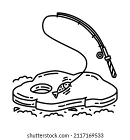 Go Ice Fishing Part of Winter Activities for Family Hand Drawn Icon Set Vector.