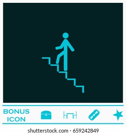 Go up icon flat. Blue pictogram on dark background. Vector illustration symbol and bonus icons
