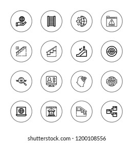 Go icon set. collection of 16 outline go icons with internet escalator down online go stairs web icons.