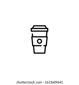 Сoffee to go icon template. Vector line paper cup logo. Simple drink concept for take away, cafe, bar, restaurant, stall. Street food symbol illustration