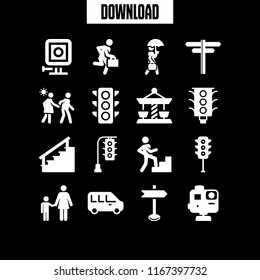 go icon. This set with climbing stairs, gopro, traffic light and directions arrows vector icons for mobile and web