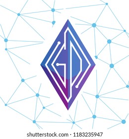 GO Initial letter block chain logo icon vector template. Looping mono line circuit letter on rhombus cube logo