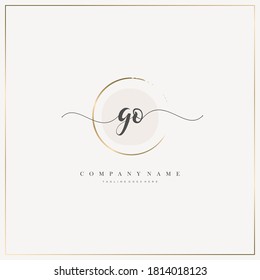 GO Initial Letter handwriting logo hand drawn with watercolor background template vector, logo for beauty, cosmetics, wedding, fashion and business