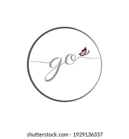 GO initial letter handwriting logo design with butterfly