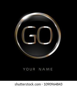 GO initial letters with circle elegant logo golden silver black background