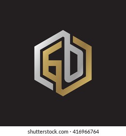 GO initial letters looping linked hexagon elegant logo golden silver black background