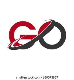 GO initial logo company name colored red and black swoosh design, isolated on white background. vector logo for business and company identity.