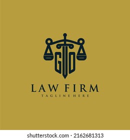 GO initial monogram for lawfirm logo with sword and scale