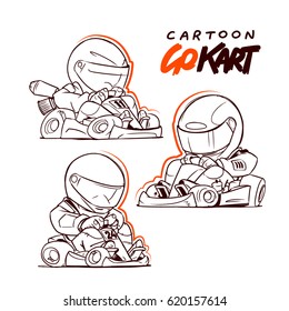 Go kart cartoon illustration. Coloring book