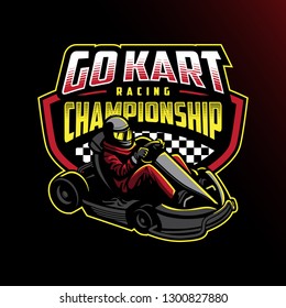 Go kart championship badge design, retro sporty race event design