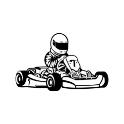 Go Kart Driver Silhouette Isolated On White Background.