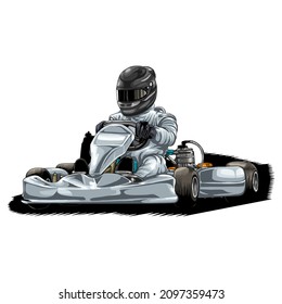 Go kart. Kart racing isolated on white background for poster, t shirt print, business element, social media content, blog, sticker, vlog, and card. vector illustration.