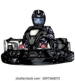 Go kart. Kart racing isolated on white background for poster, t shirt print, business element, social media content, blog, sticker, vlog, and card. vector illustration.