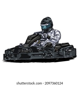 Go kart. Kart racing isolated on white background for poster, t shirt print, business element, social media content, blog, sticker, vlog, and card. vector illustration.