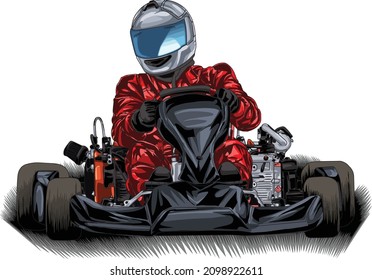 go kart, kart racing, isolated on white background for poster, t shirt print, business element, social media content, blog, sticker, vlog, and card. vector illustration.