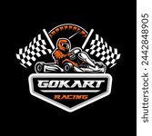 go kart racing logo vector