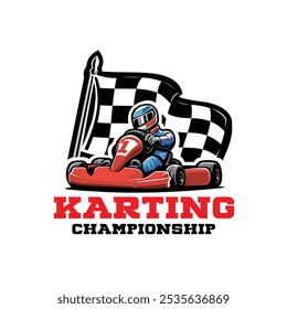 Vá vetor de logotipo de corrida de kart isolado. Modelo de design de logotipo de Karting pronto