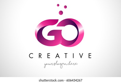 GO Letter Logo Design Template with Purple Colors and Dots