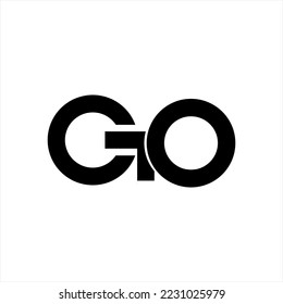 Diseño del logotipo de las letras GO. Aislado sobre fondo blanco con el concepto de signo de flecha en la letra G