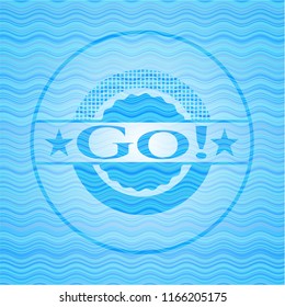 Go! light blue water wave style badge.