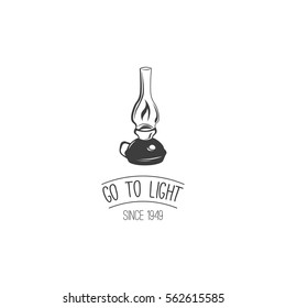 Go to Light. Retro Kerosene lamp. Vintage paraffin lamp. Doodle style. Isolated on white. Vector Illustration