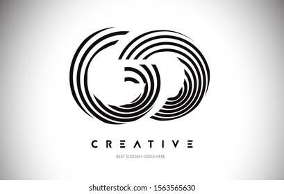 GO Lines Warp Logo Design.Vector Letter Icon Made with Circular Lines.