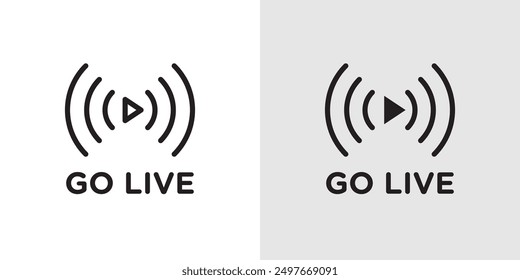 Go live icon Black line art vector logo set