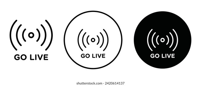 Go live outline icon collection or set. Go live Thin vector line art