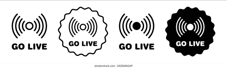 Vive en directo en color blanco y negro. Ir en directo al vector de icono plano